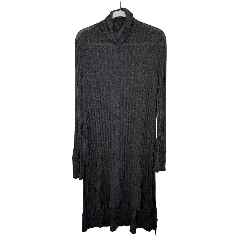 Free People We The Free Gray Ribbed Knit Long-Sleeve Turtleneck Sweater Dress, L